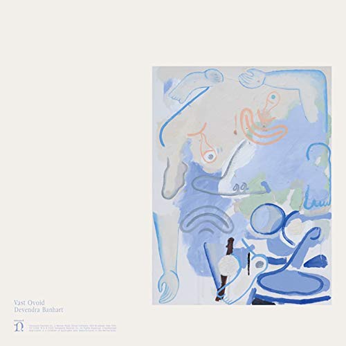 The image shows a vinyl record cover with an abstract blue and white design.