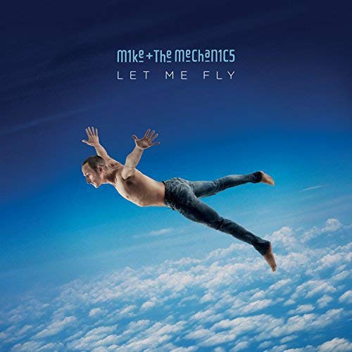 "Album cover featuring a man flying above clouds, shirtless and wearing jeans."