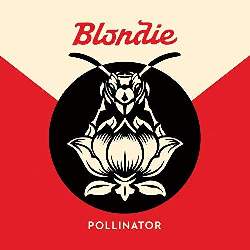 The image depicts a vinyl record cover for "Blondie - Pollinator". The alt text could be: "Vinyl record cover with bee on flower illustration."