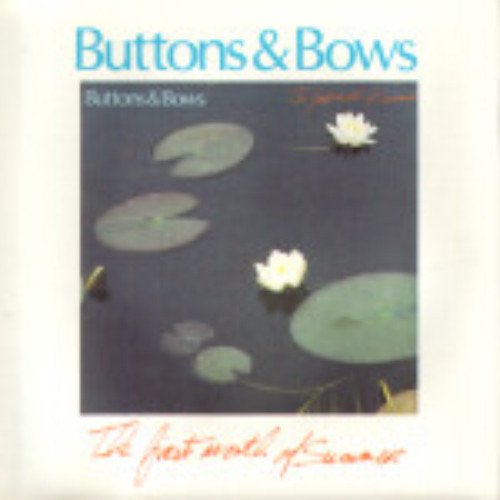 "Album cover with lily pads and white flowers on a dark blue background."
