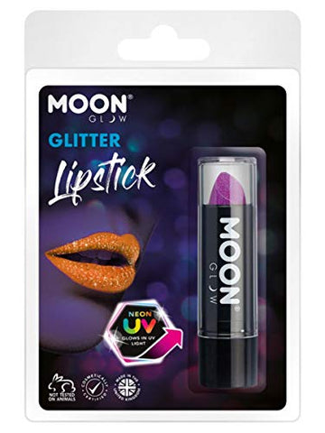 Smiffys Moon Glow - Neon UV Glitter Lipstick, Purple