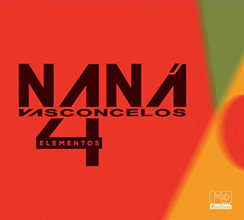 Red album cover with "Nana Vasconcelos 4 Elementos" in black text and colorful right edge.