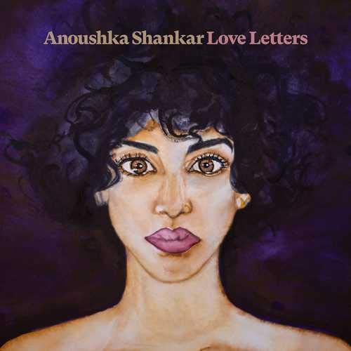 A vinyl record cover featuring a painted portrait of a woman with curly dark hair.