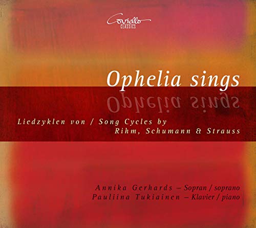 "Album cover with red and orange background, white and black text, titled 'Ophelia sings'".