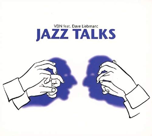 "Album cover with two hands and silhouettes, titled 'Jazz Talks'."