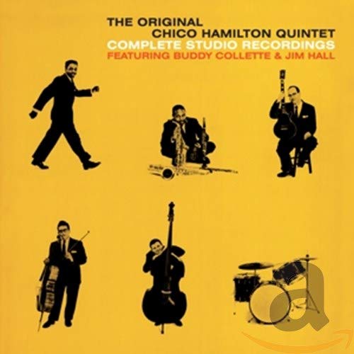 Yellow album cover with silhouettes of five musicians holding various instruments.