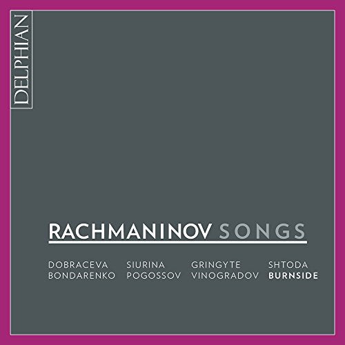 A grey and pink album cover with white text reading "Rachmaninov Songs".