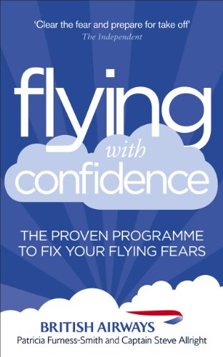 The image depicts a book cover featuring a blue sky with clouds and an airplane logo.
