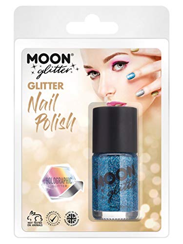 Smiffys Moon Glitter Holographic Nail Polish, Blue