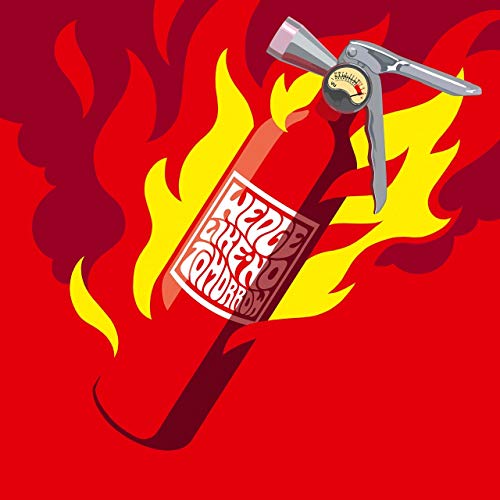 "Molotov cocktail with 'Wedge - Like No Tomorrow' label, surrounded by red and yellow flames."