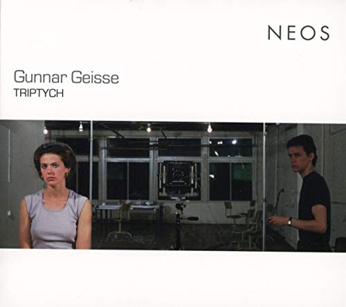 Album cover with white background, featuring a man and woman in a studio.