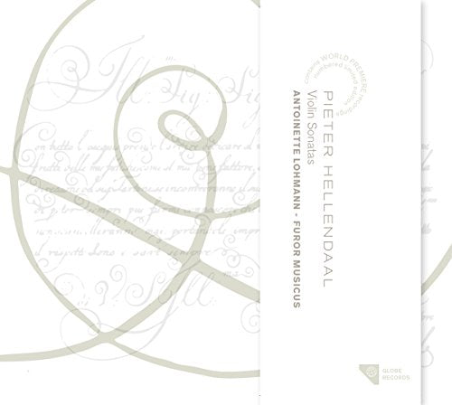 "CD cover with white background, gray swirls, and text describing violin sonatas."
