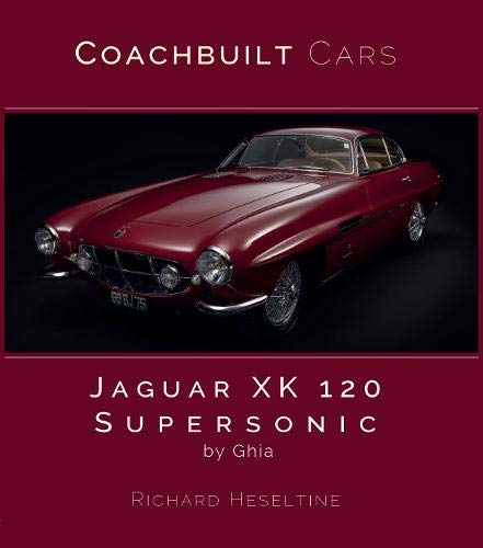 "Red book cover with a vintage red Jaguar XK120 car image on it."