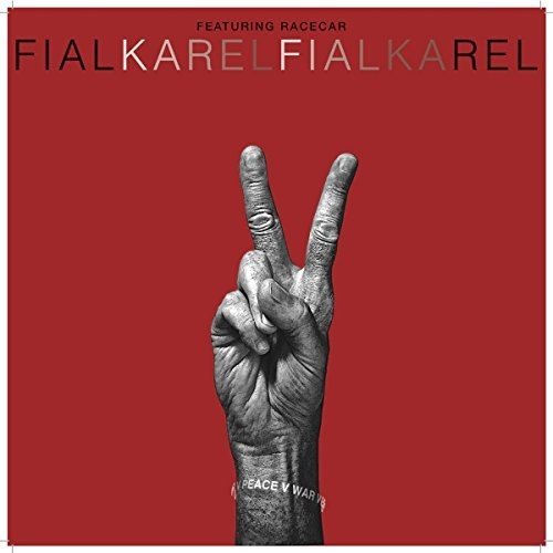 Red album cover with a hand making a peace sign, featuring "Karel Fialka" text.