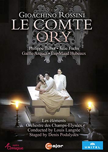 DVD cover for "Le Comte Ory" featuring three people on a sarcophagus, lit by candles.
