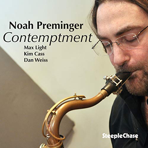 "Album cover featuring a man playing a saxophone, with text and logo."