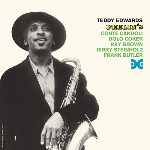 Album cover featuring a man in a hat holding a saxophone, with artist and track names.