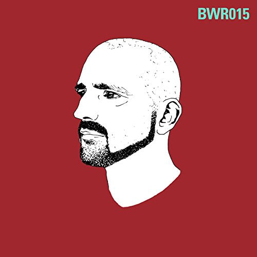 A red album cover with a black and white illustration of a man's head.