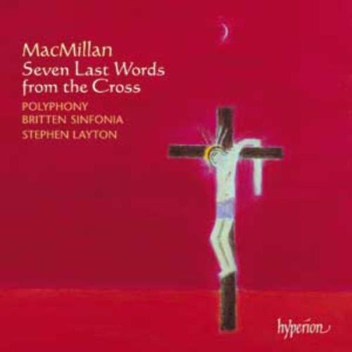 Red album cover with crucified figure and white text listing artists and title.