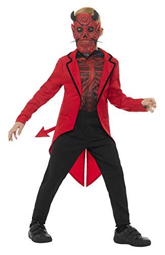 Smiffys 45122M Deluxe Day of The Dead Devil Boy Costume, Red, M - 7-9 years