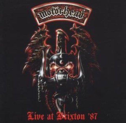 "CD cover with a metal skull and horns, 'Motörhead Live at Brixton 87' text."