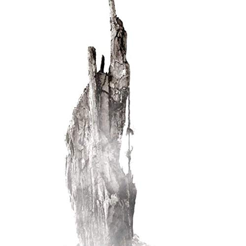 The alt text for the image is: "A tall, charred tree trunk against a white background."