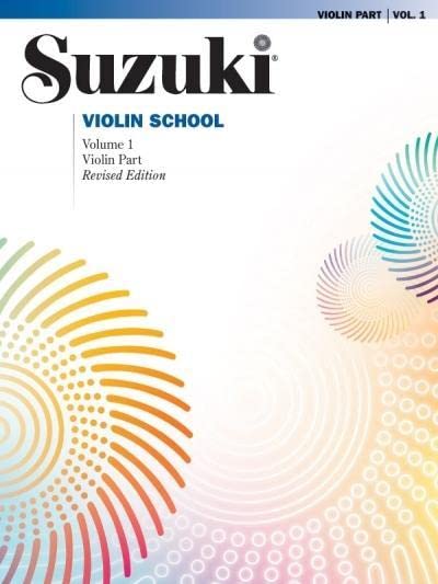 Book with violin on cover, sheet music and Suzuki method logo, rectangular shape.