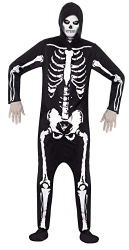Smiffys Adult men's Skeleton Costume, Hooded All in One, Legends of Evil, Halloween, Size S, 25237