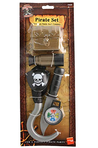 Smiffys Pirate Set with Compass Hook Knife Eyepatch Telescope and Chest