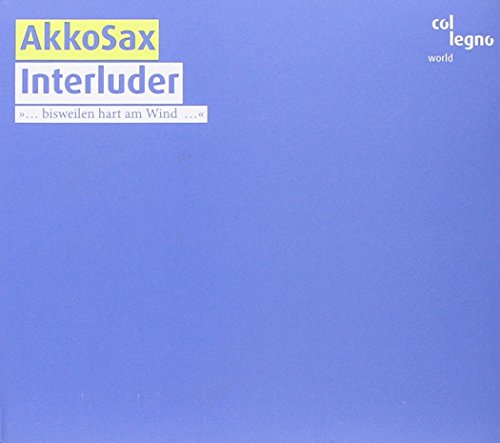 Blue album cover with "Akkosax - Interluder" text in yellow and blue rectangles at top left.
