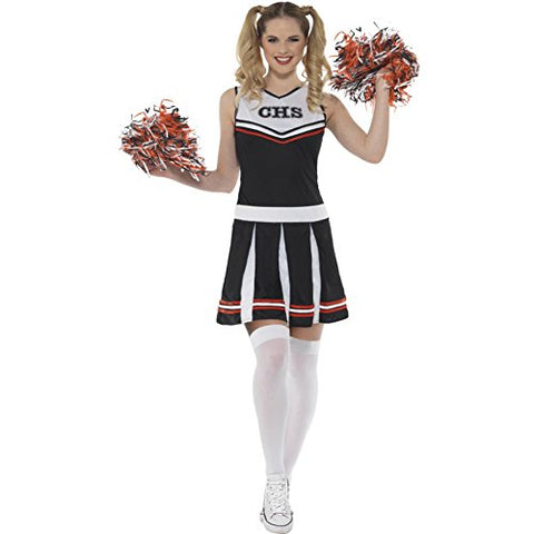 Smiffys 47122S Cheerleader Costume, Black, Small, UK 8-10