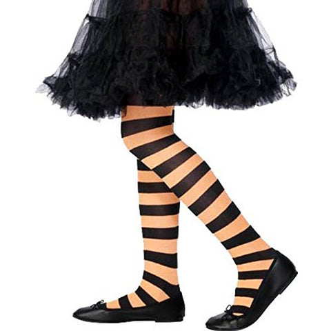 Smiffys Tights Striped - Orange and Black, Age 6-12 Years