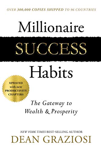 "Book cover with 'Millionaire Success Habits' title, gold seal, and author's name, Dean Graziosi, on white background."