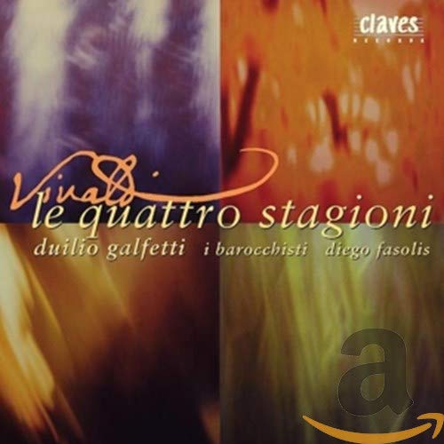 "CD cover with abstract background, 'Vivaldi le quattro stagioni' text, and Amazon logo overlay."