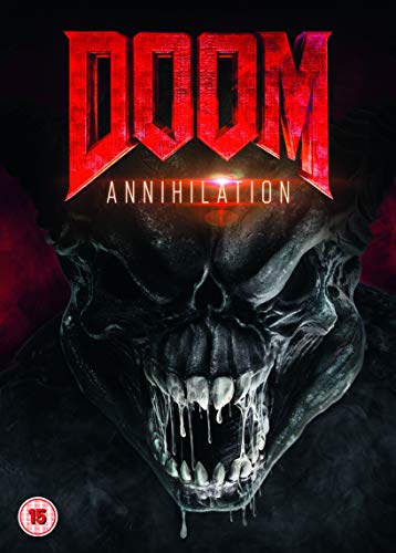 "Doom Annihilation DVD cover featuring a grotesque, demonic creature with sharp teeth."