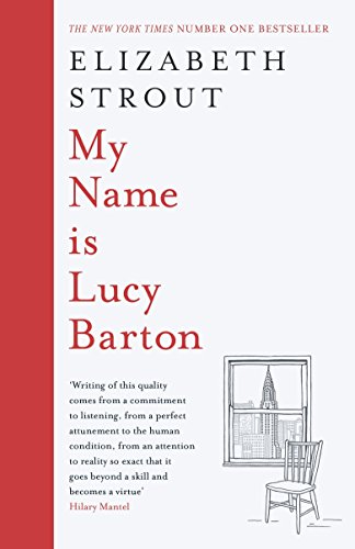 "Book cover with 'My Name is Lucy Barton' in red text and cityscape illustration."
