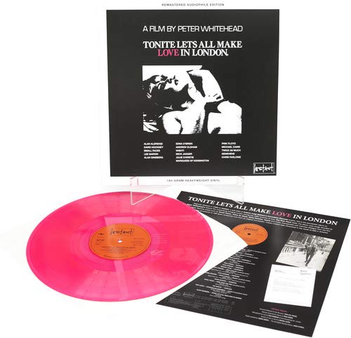 Pink vinyl record with black album cover and insert, featuring a couple's silhouette.