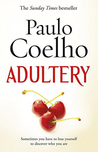 "Book cover of 'Adultery' by Paulo Coelho, featuring three cherries on a beige background."
