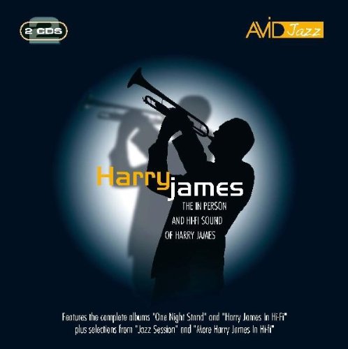 "CD cover with silhouette of trumpeter and text 'Harry James' in orange and white."