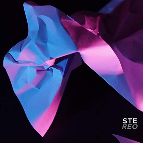 A crumpled, reflective sheet in blue and pink hues against a black background.