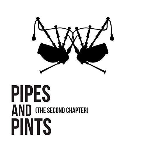 "Album cover with black bagpipes illustration and text on a white background."