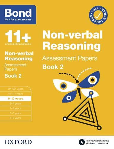 The image shows a book cover. Alt text: "A yellow book cover with a butterfly graphic and 'Bond 11+ Non-verbal Reasoning' text."