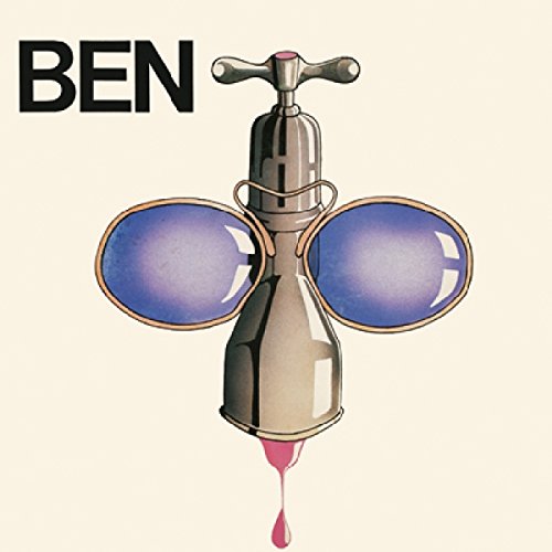 "Album cover featuring a faucet with blue lenses, dripping red liquid, on a beige background."