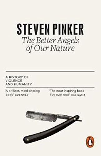 Book cover of "The Better Angels of Our Nature" with an open straight razor.