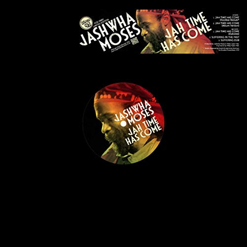 Vinyl record cover and disc with artist Jashwha Moses and album title Jah Time Has Come.