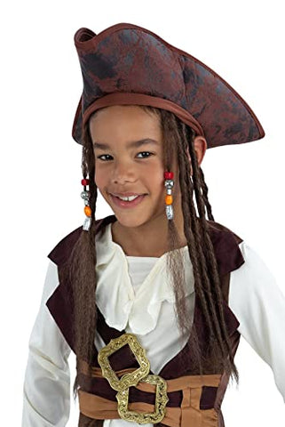 Smiffys 53114 Pirate Hat, with Dreadlocks, Unisex Children, Brown, One Size