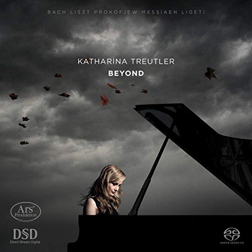 CD cover featuring a woman playing piano with leaves floating in a cloudy sky.