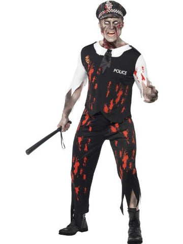 Smiffys Mens Zombie Policeman Costume, Top, Tie, Latex Wound Piece, Trousers and Hat, Zombie Alley, Size:M, 38882