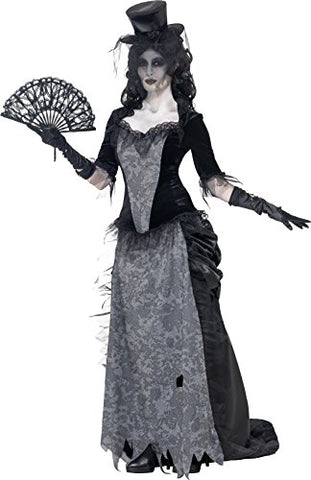 Smiffys Adult Womens Ghost Town Black Widow Costume, Top, Skirt and Hat, Ghost Town, Halloween, Size: M, 24575