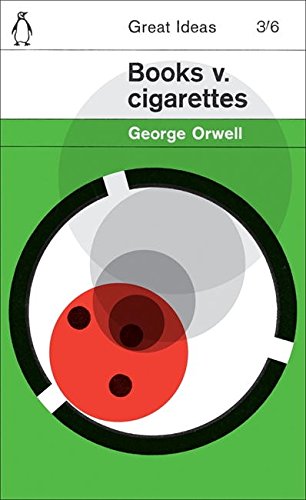 "Book cover with green background, white and red circles, and 'Books v. cigarettes' title."